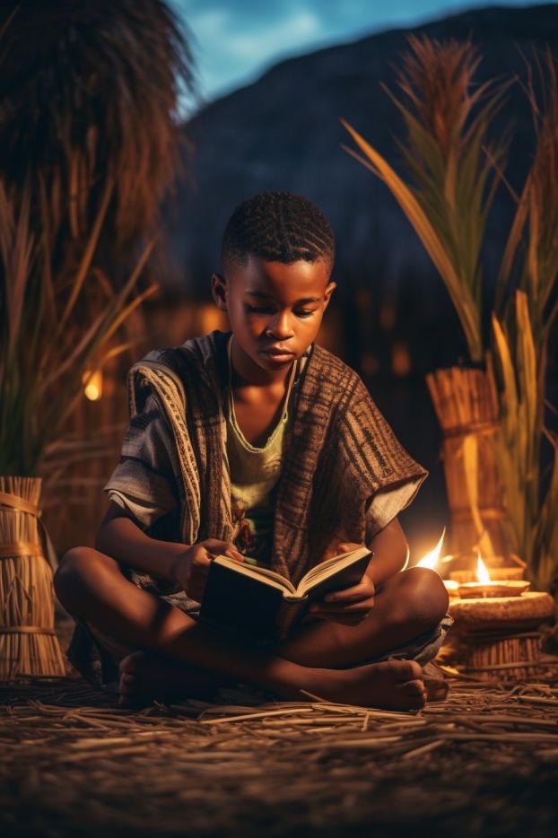 Enfant lisant à la bougie